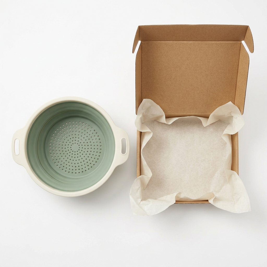 Collapsible Kitchen Colander with Sage Bowl and Ivory Rim