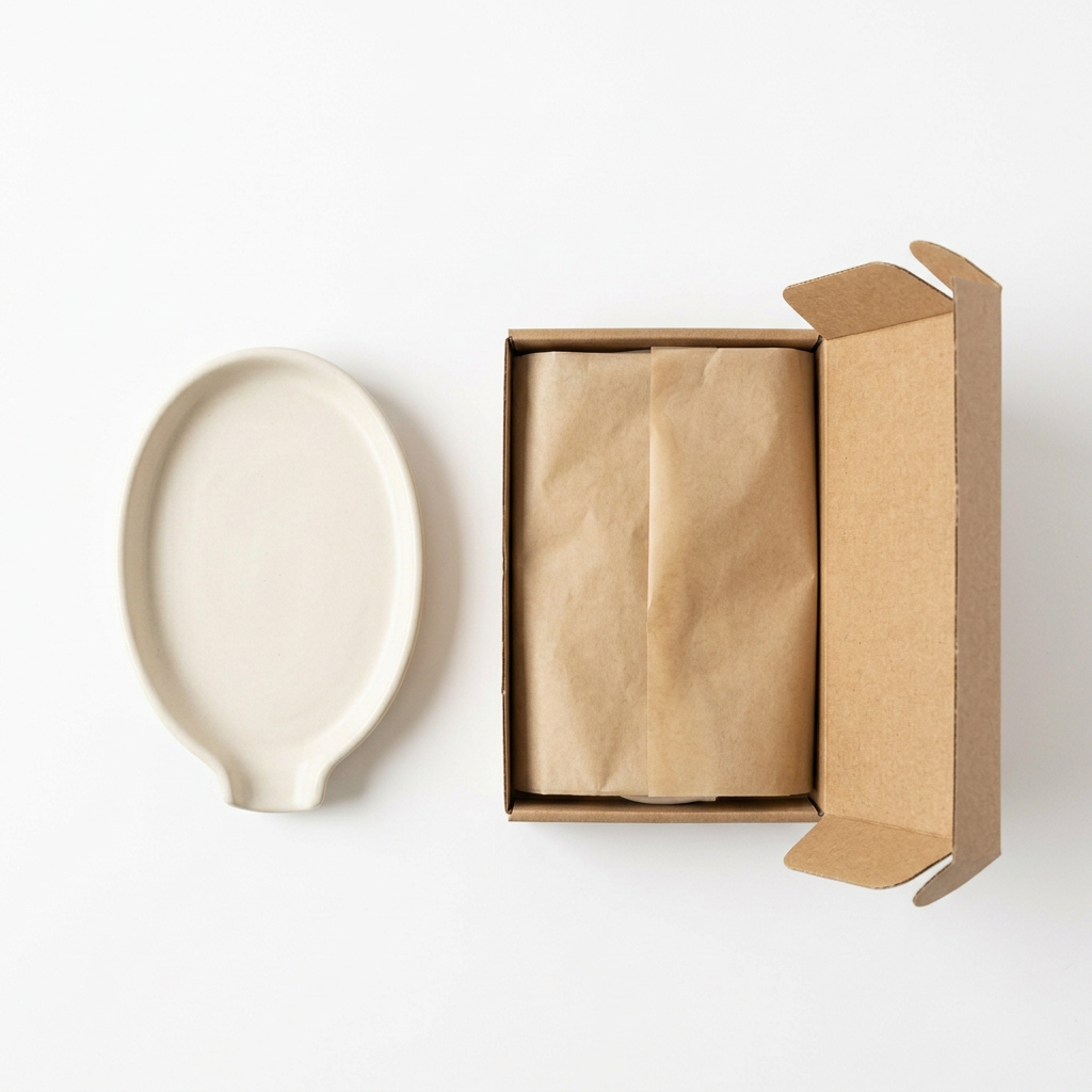 Ivory Oval Spoon Rest with Raised Rim and Handle Notch