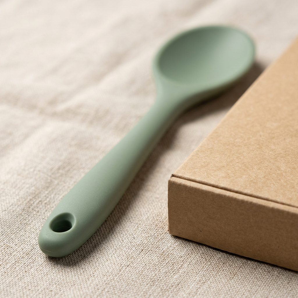Sage Cooking Spoon with Oval Bowl and Hanging Handle
