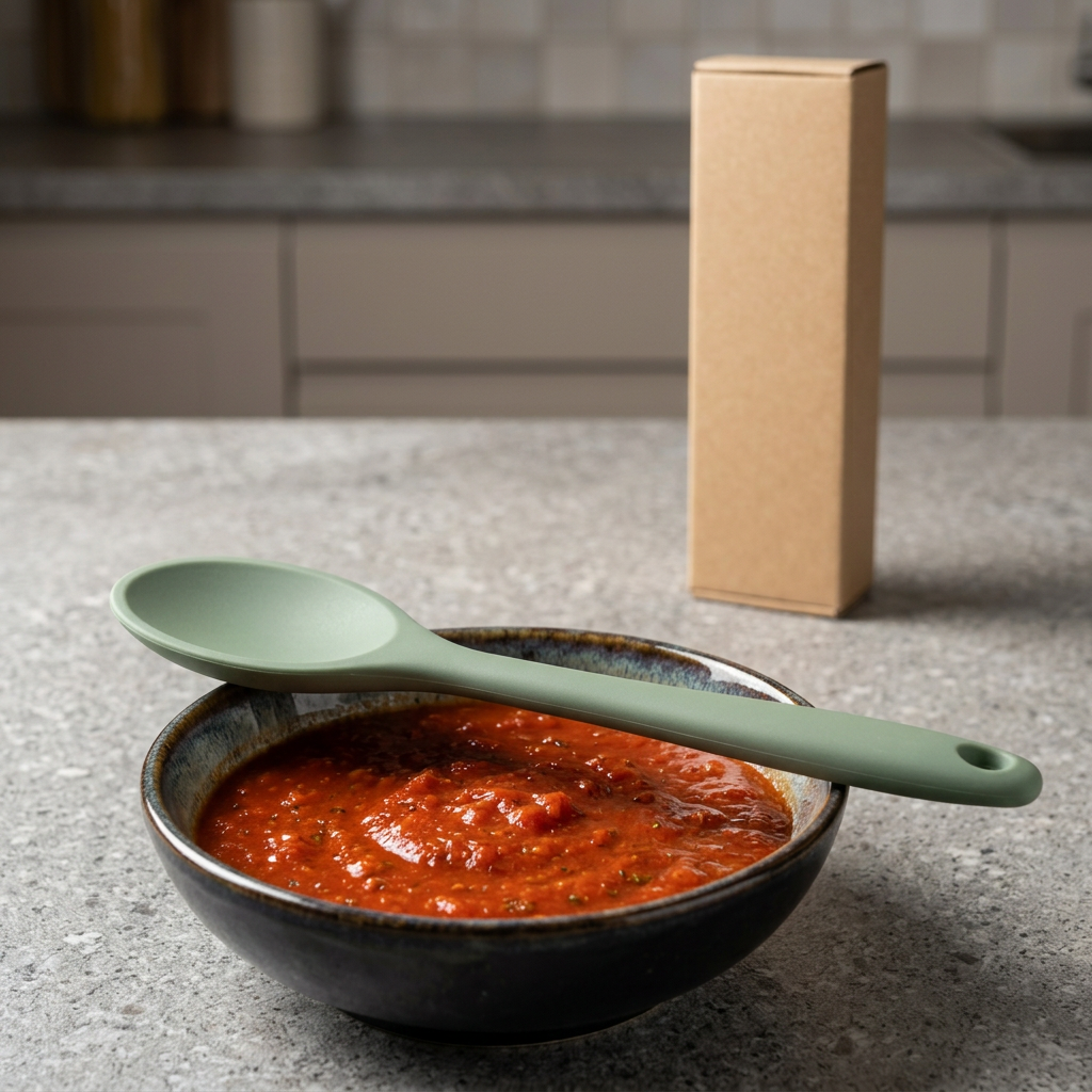 Sage Cooking Spoon with Oval Bowl and Hanging Handle