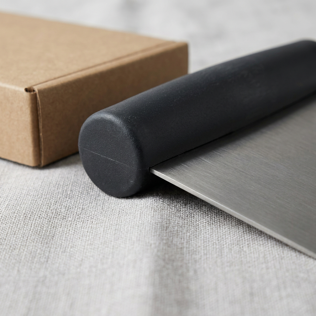 Bench Dough Scraper with Broad Blade and Charcoal Handle