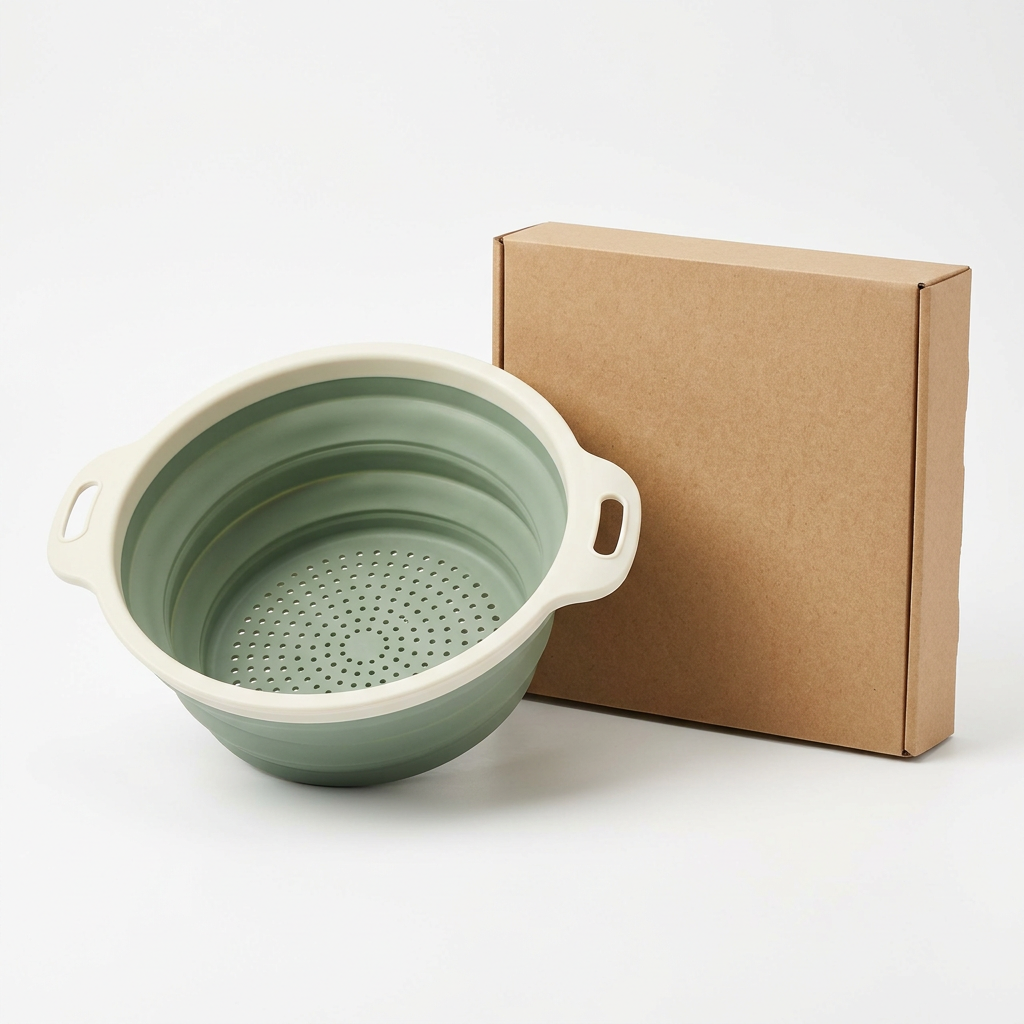 Collapsible Kitchen Colander with Sage Bowl and Ivory Rim