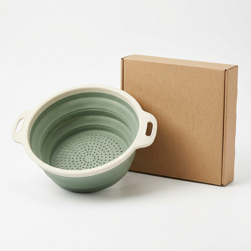 Collapsible Kitchen Colander with Sage Bowl and Ivory Rim