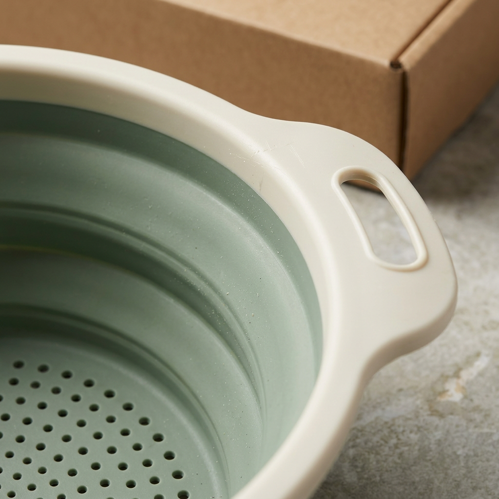 Collapsible Kitchen Colander with Sage Bowl and Ivory Rim