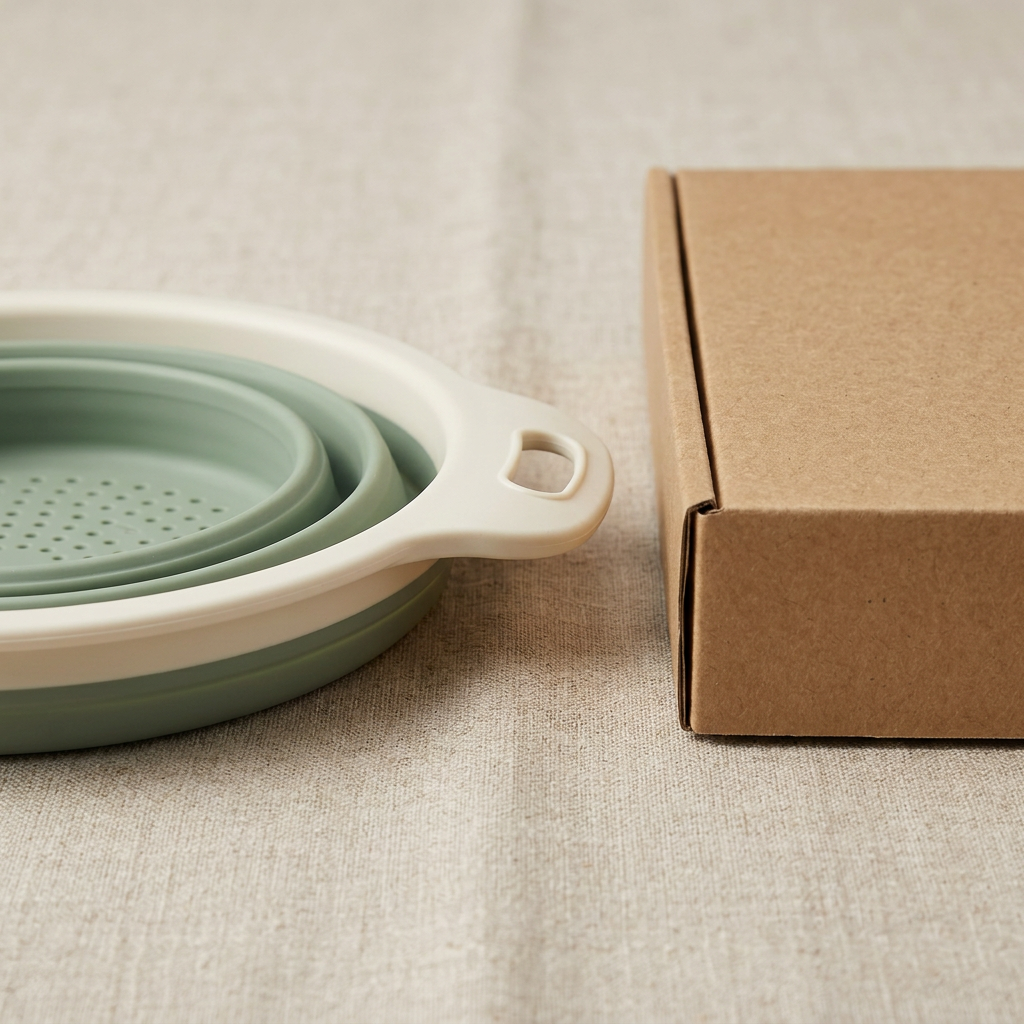 Collapsible Kitchen Colander with Sage Bowl and Ivory Rim