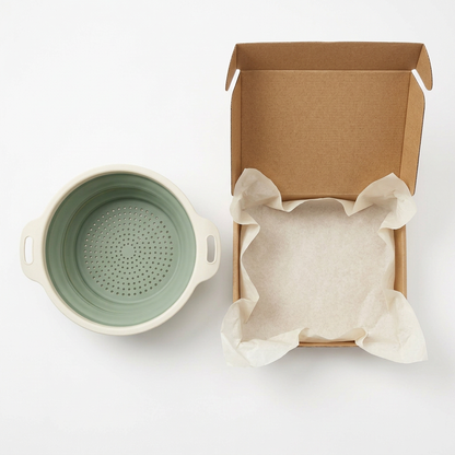 Collapsible Kitchen Colander with Sage Bowl and Ivory Rim
