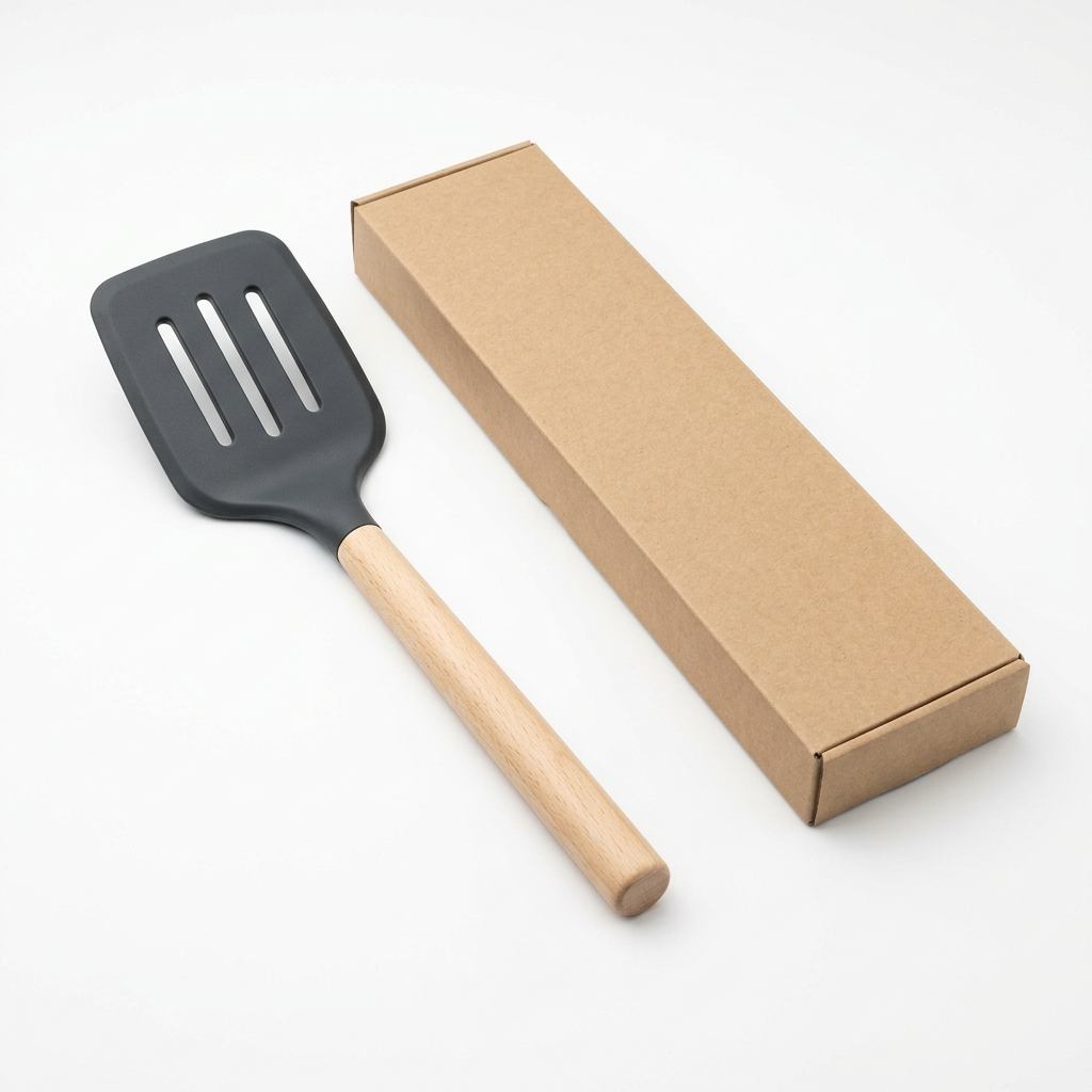 Slotted Kitchen Turner with Charcoal Head and Wood Handle