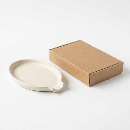 Ivory Oval Spoon Rest with Raised Rim and Handle Notch