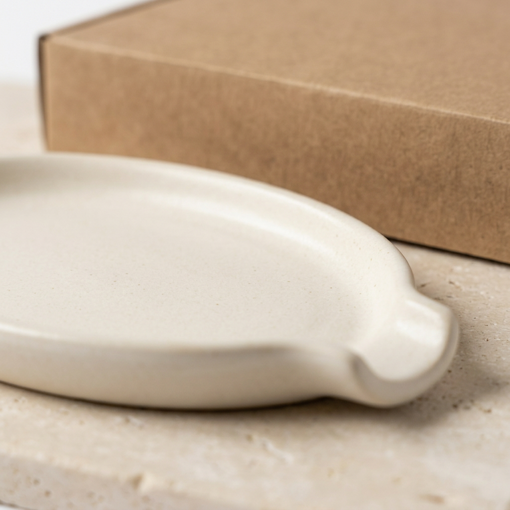 Ivory Oval Spoon Rest with Raised Rim and Handle Notch