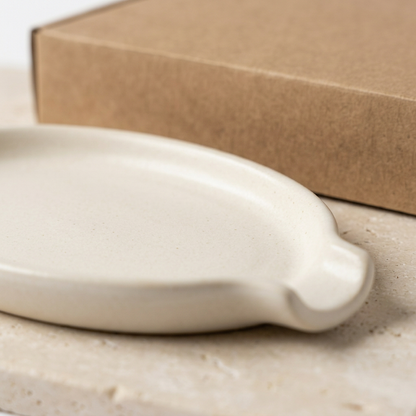 Ivory Oval Spoon Rest with Raised Rim and Handle Notch