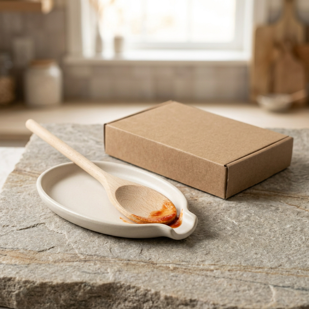 Ivory Oval Spoon Rest with Raised Rim and Handle Notch