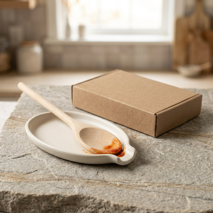Ivory Oval Spoon Rest with Raised Rim and Handle Notch