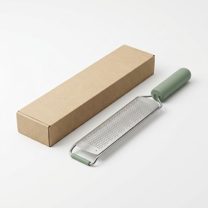 Fine Kitchen Grater with Sage Handle and Narrow Silver Surface