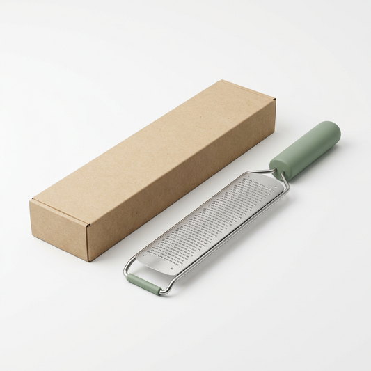 Fine Kitchen Grater with Sage Handle and Narrow Silver Surface