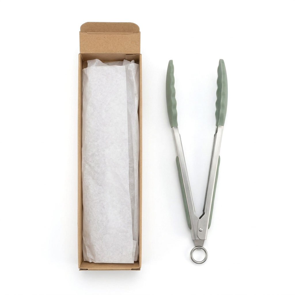 Kitchen Tongs with Sage Scalloped Tips and Pull Ring